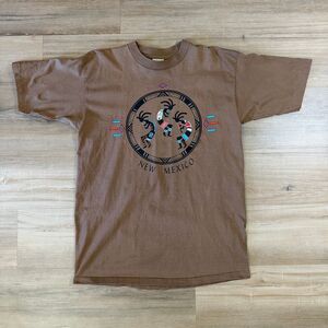 Vintage 80s New Mexico Brown Kokopelli Shirt Sz L Single Stitch Native American